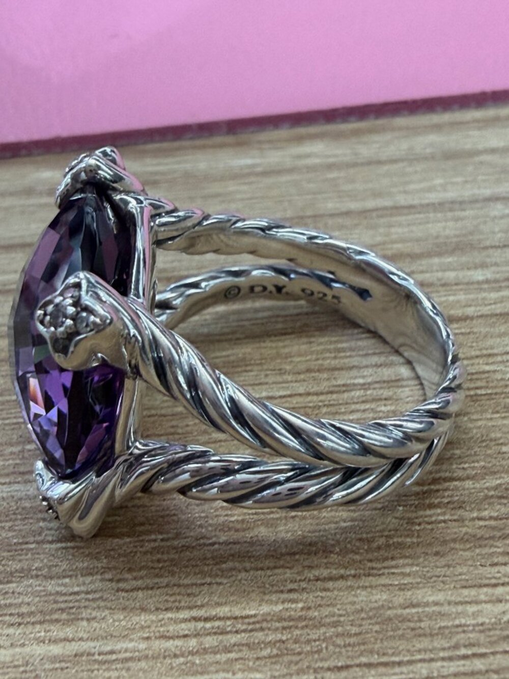 David Yurman Sterling Silver Amethyst and Diamond On Point Ring - Picture 5 of 6